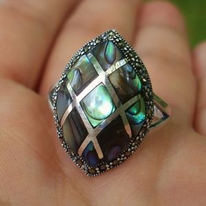 Abalone marcasite sterling vintage ring size 7 1/2